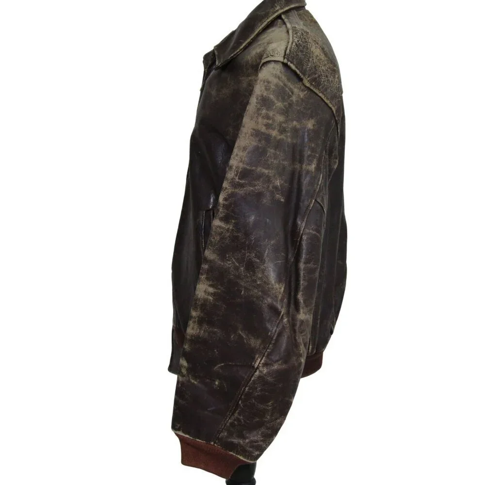VTG 50s Montclair M HORSEHIDE Bomber Jacket Distressed Rancher Front Quarter